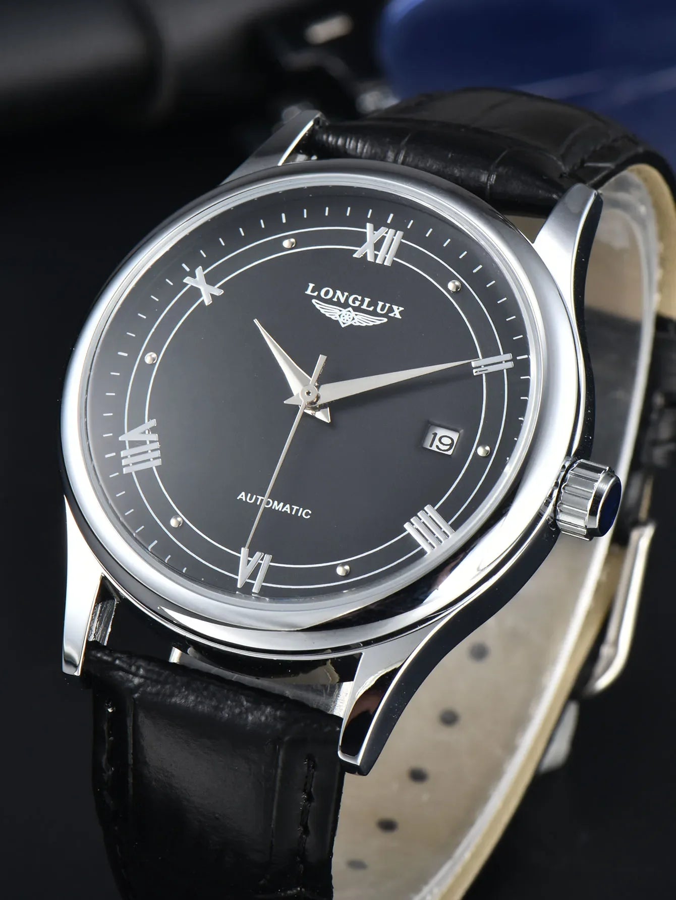 Automatic Watch Leather Strap Mechanical Date Waterproof - Tophatter Daily Deals