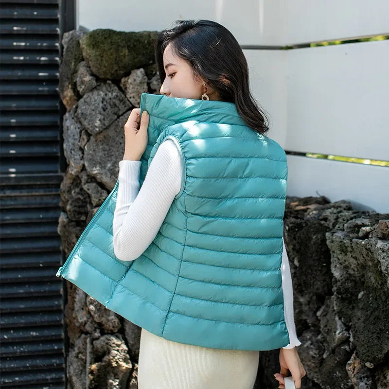 Lightweight Women's Sleeveless Vest - Quilted Nylon, Warm Bean Green - Tophatter Daily Deals