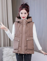 Warm Cozy Women Puffer Vest - Hooded Midlength, Winter - Tophatter Daily Deals