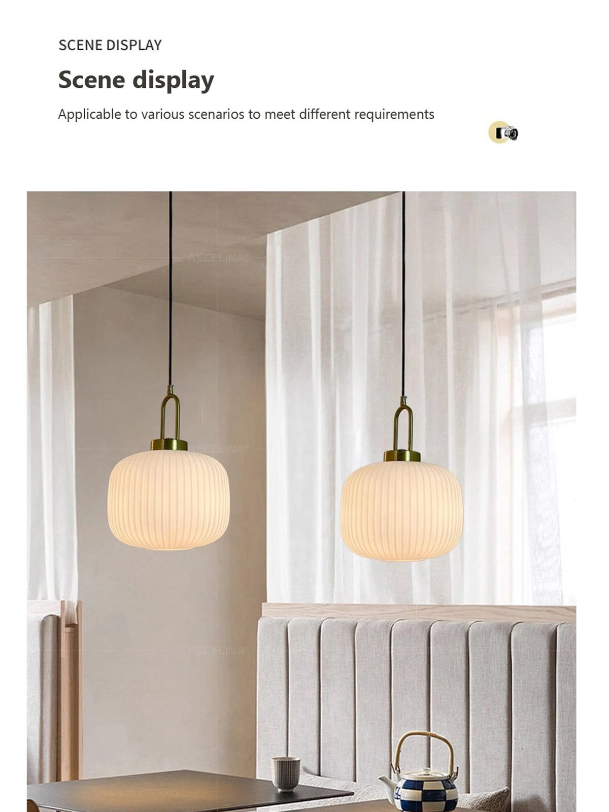Japandi Glass Pendant Light Japanese Nordic Hanging Lamp Warm - Tophatter Daily Deals