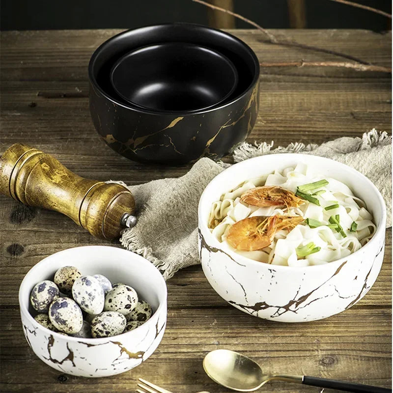Marble Ceramic Bowl Set Nordic Tableware Minimalist - Tophatter Daily Deals