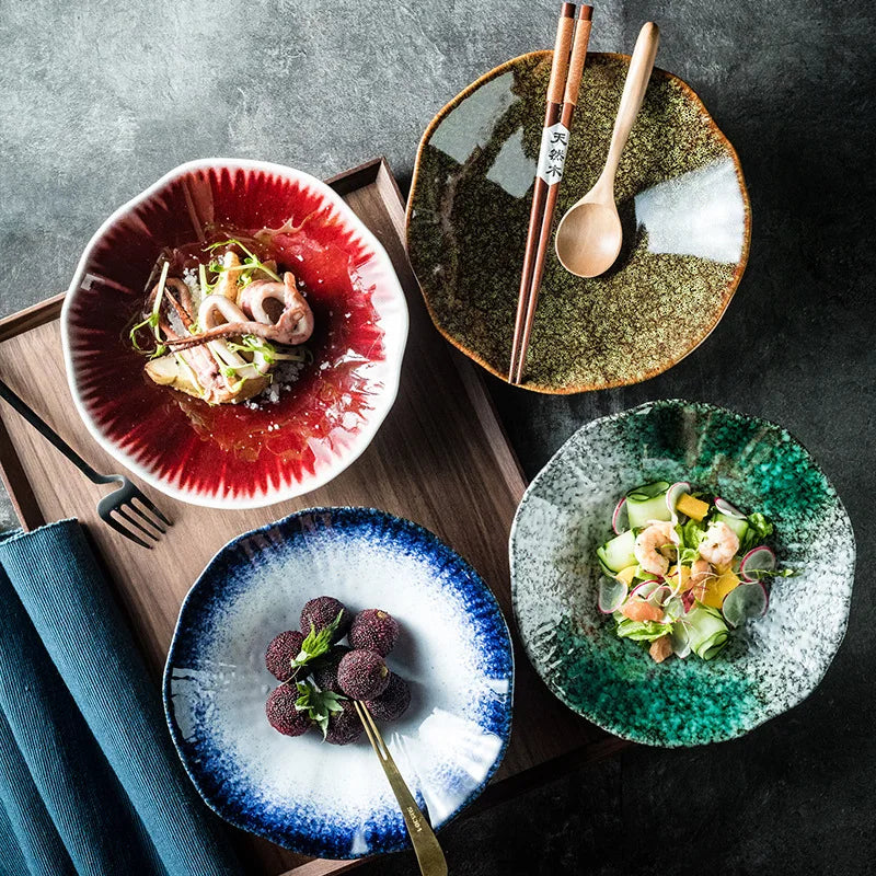Japanese Ceramic Noodle Bowl Lotus Pattern Salad Bowl - Tophatter Daily Deals