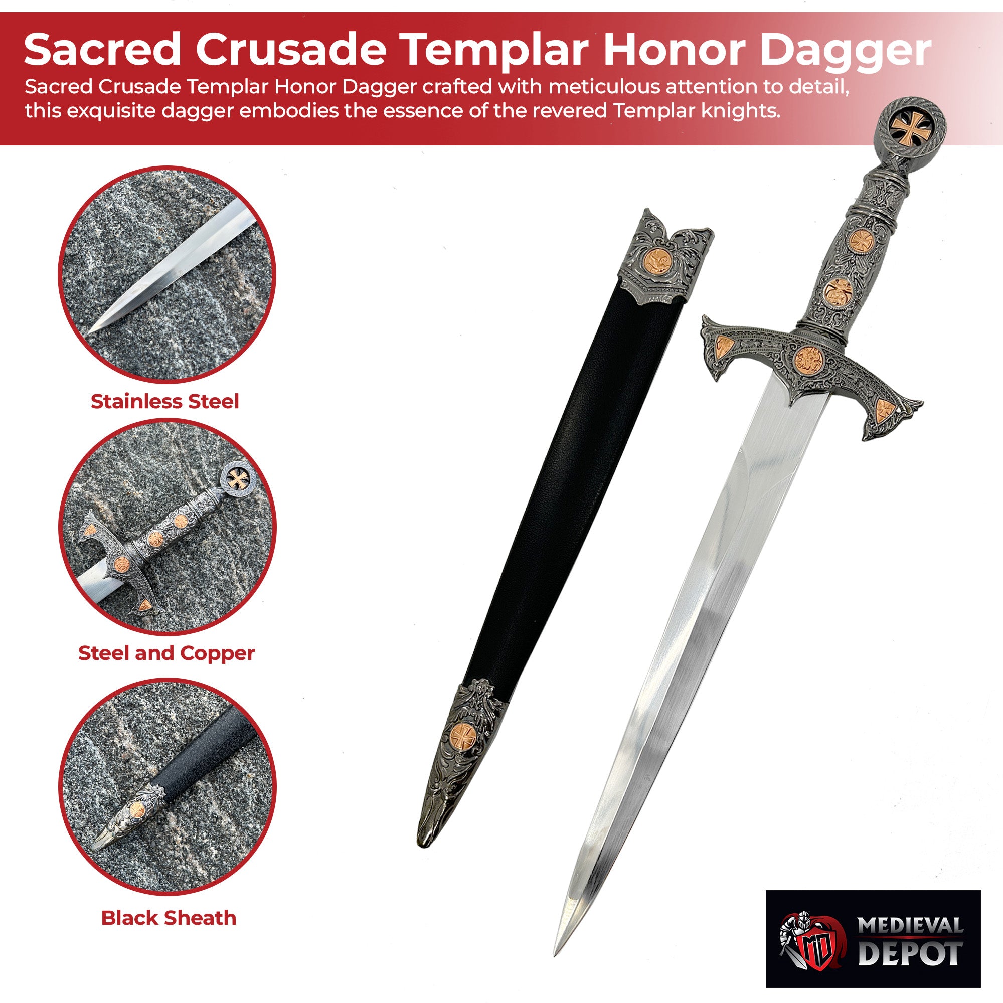 Sacred Crusade Templar Honor Dagger Dagger - Tophatter Daily Deals