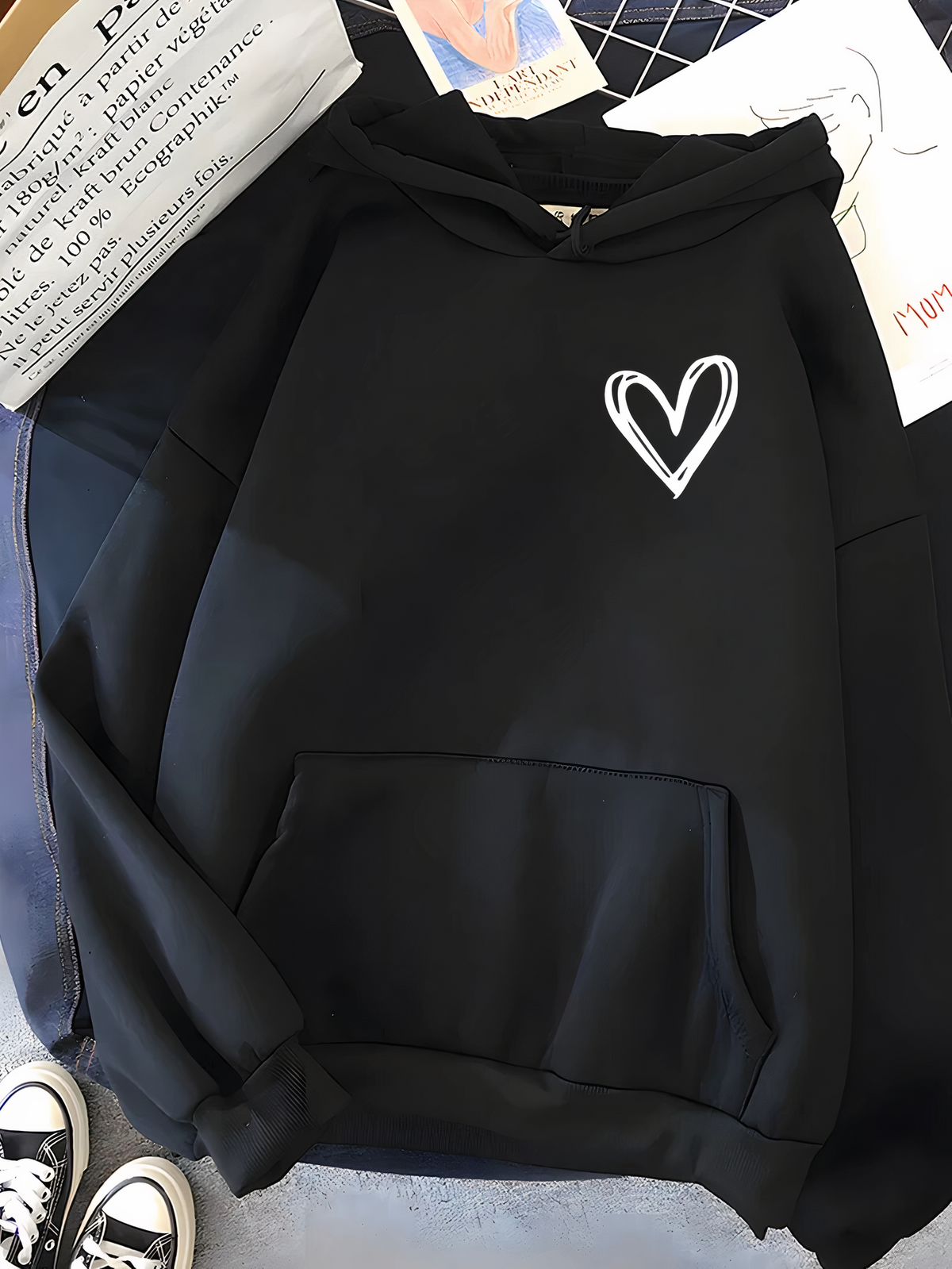 Soft Cozy Women's Hoodie – Relaxed Pullover, Cotton, Casual Noir - Tophatter Daily Deals