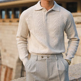 Warm Refined Men's Polo Sweater - Relaxed Cut, Knit, Winter Beige - Tophatter Daily Deals