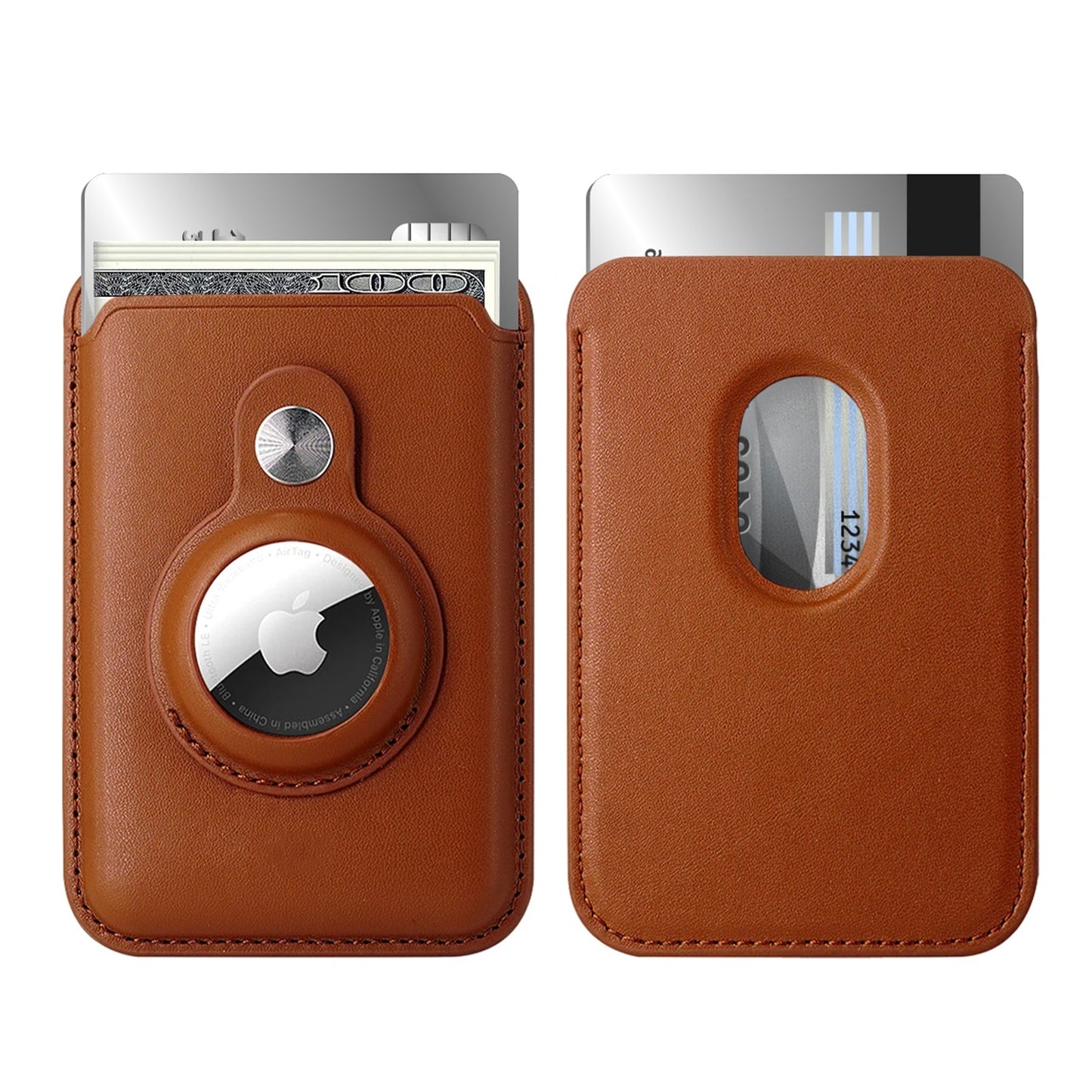 RFID Blocking Snap-On MagSafe Magnetic Card Wallet Holder Organizer With Built-In AirTag Pocket Brown Phone Holder - Tophatter Daily Deals