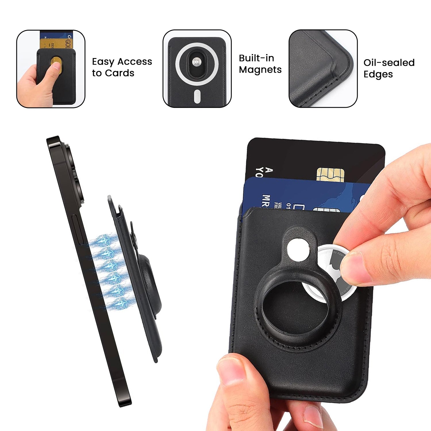 RFID Blocking Snap-On MagSafe Magnetic Card Wallet Holder Organizer With Built-In AirTag Pocket Phone Holder - Tophatter Daily Deals