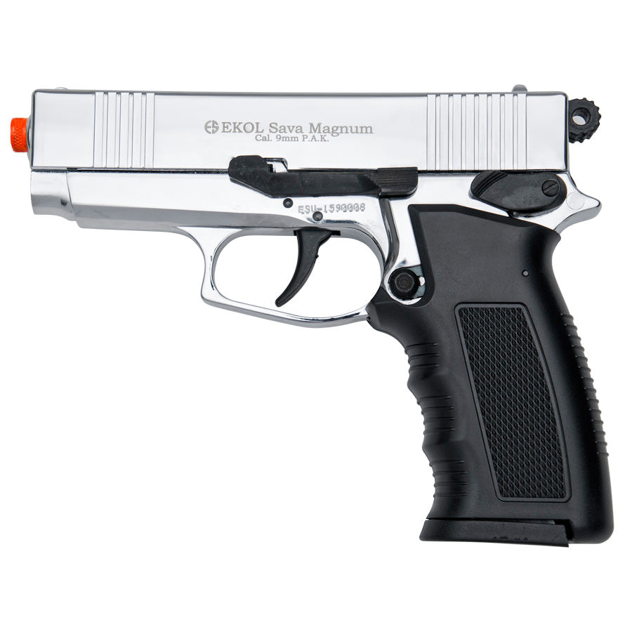 Sava Magnum Blank Front Firing Pistol Chrome Finish - Tophatter's Guns'N'Weapons Store Collectible Weapons - Tophatter Daily Deals
