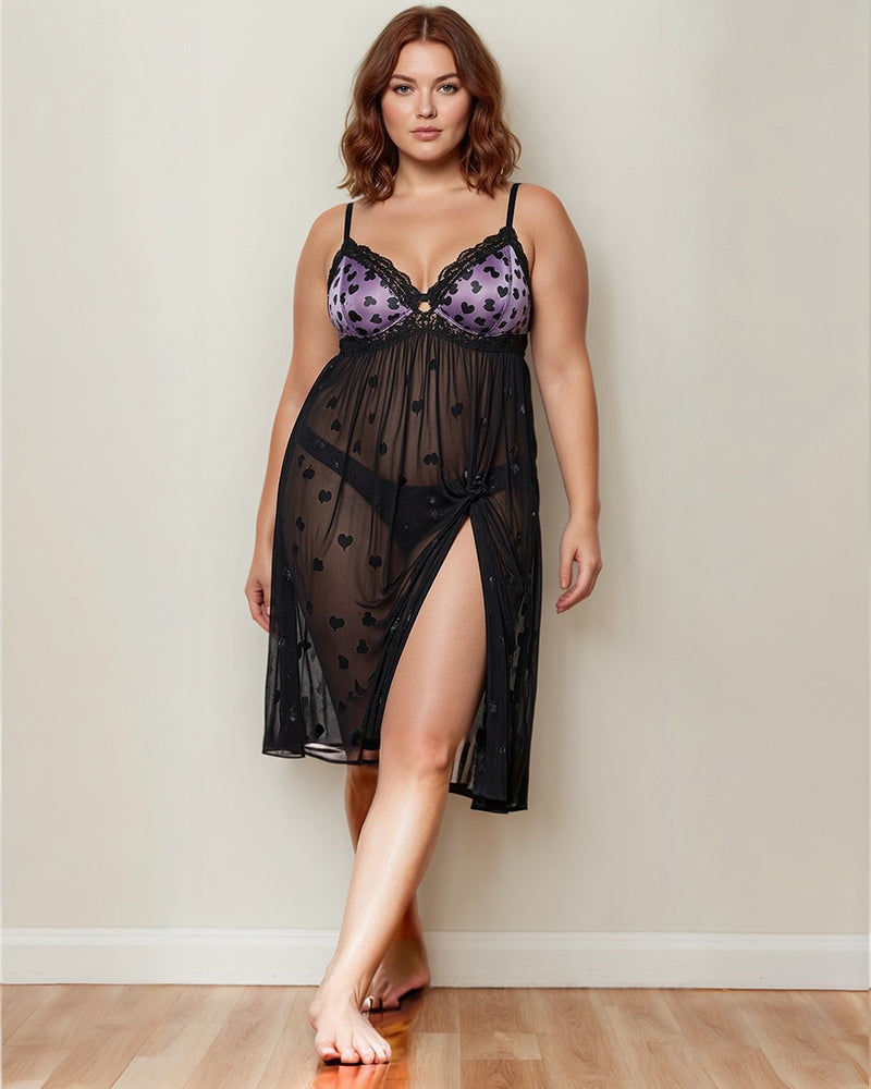 Plus Size Heart Sheer Lace Mid-Dress Avidlove-Plus Size-Nightgown - Tophatter Daily Deals