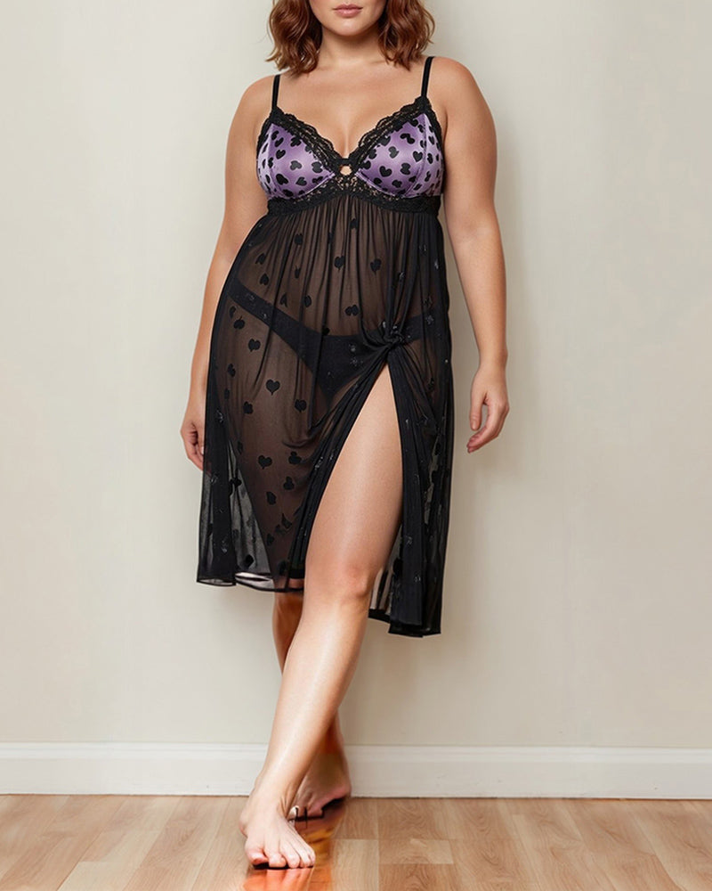Plus Size Heart Sheer Lace Mid-Dress Avidlove-Plus Size-Nightgown - Tophatter Daily Deals