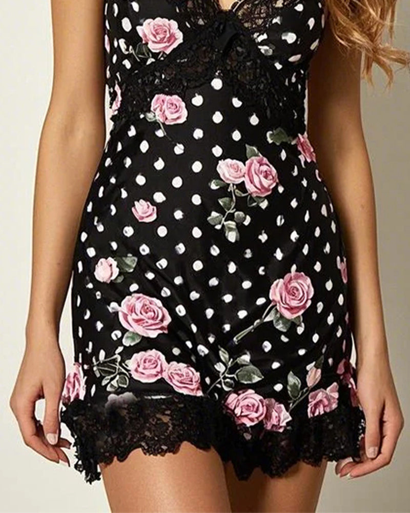 Lace Floral Black Dots Sleep Dress Avidlove-Dresses - Tophatter Daily Deals