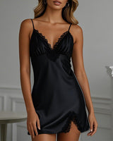 Color Lace Trim Side Split Mini Dress Avidlove-Chemises - Tophatter Daily Deals