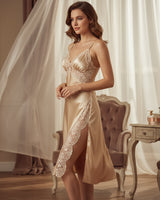 100% Mulberry Silk High Slit Nightgown Champagne Avidlove-Dresses - Tophatter Daily Deals