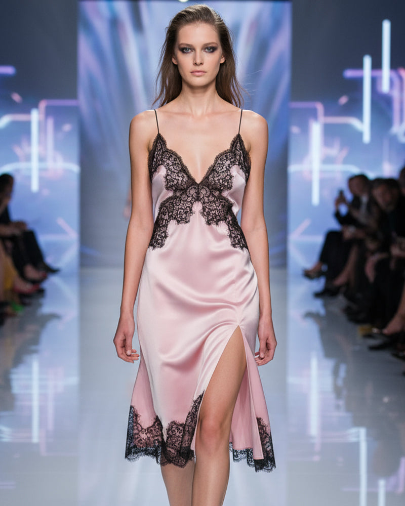 100% Mulberry Silk Luxury Pink Long Dress Pink Avidlove-Dresses - Tophatter Daily Deals