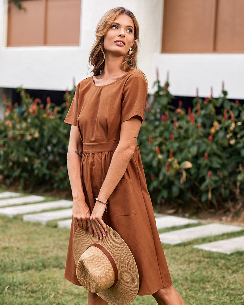 Open Back Button Midi Dress Midi Dresses - Tophatter Daily Deals