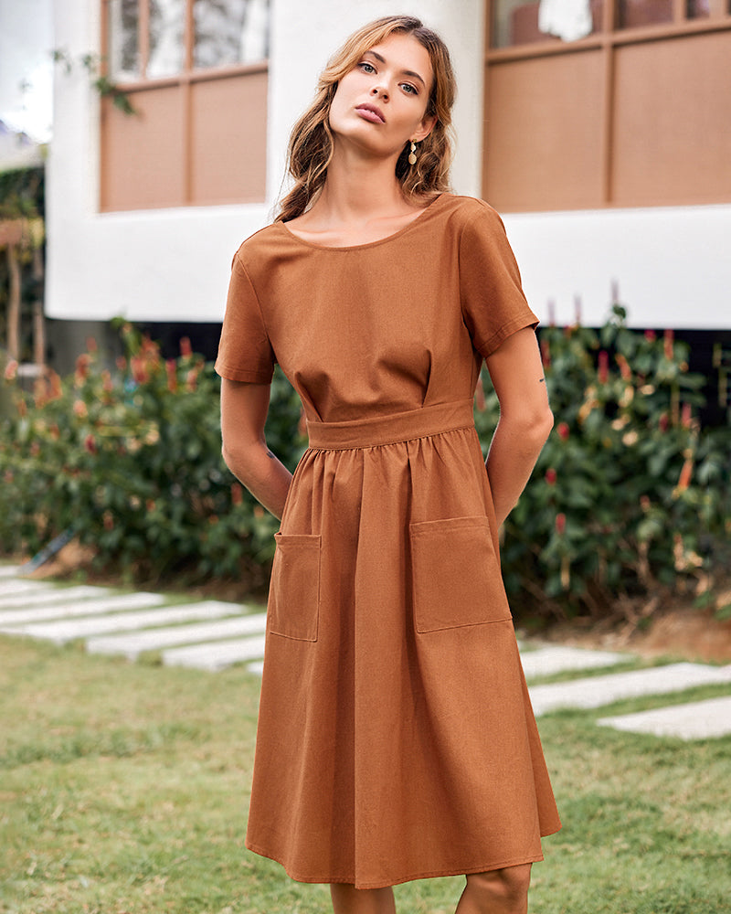 Open Back Button Midi Dress Midi Dresses - Tophatter Daily Deals