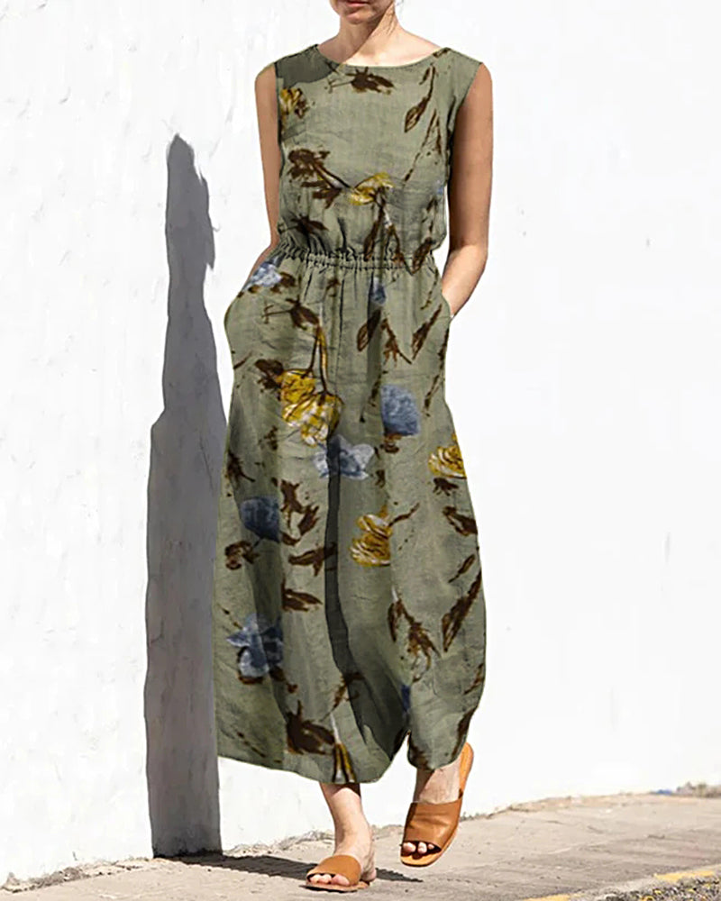 Printed Elastic Waist Jumpsuit Army Green Jumpsuits & Rompers - Tophatter Daily Deals