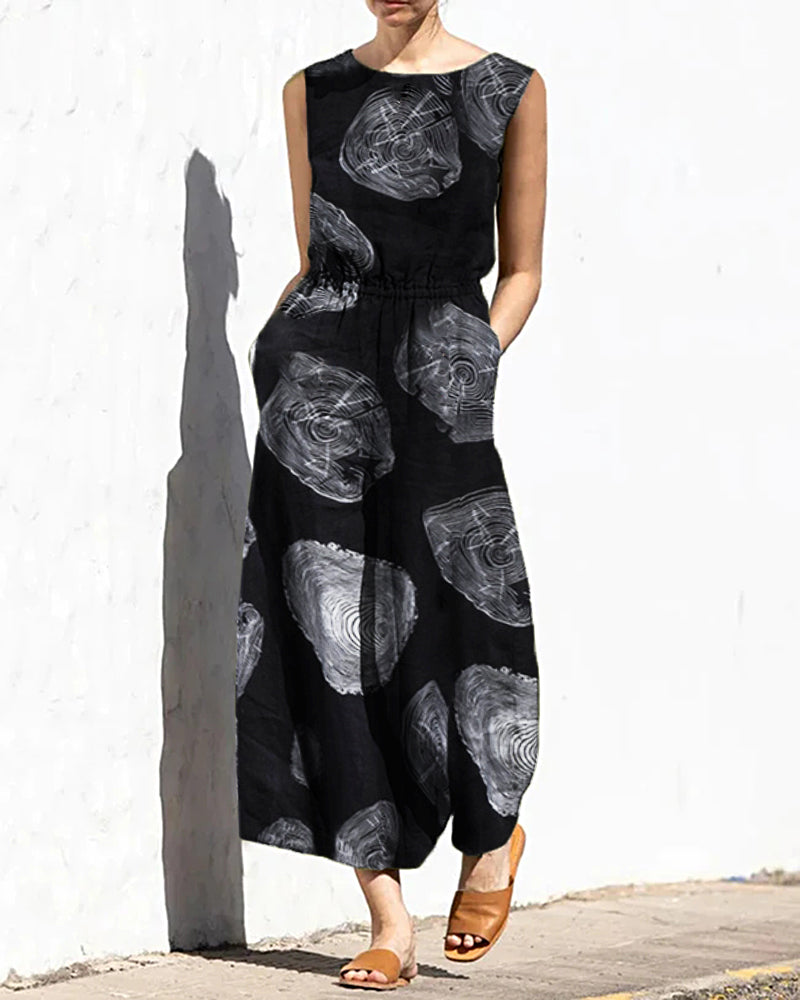 Printed Elastic Waist Jumpsuit Black Jumpsuits & Rompers - Tophatter Daily Deals