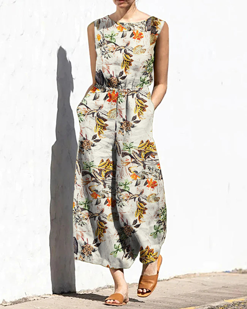 Printed Wide Leg Long Jumpsuit Khaki Jumpsuits & Rompers - Tophatter Daily Deals
