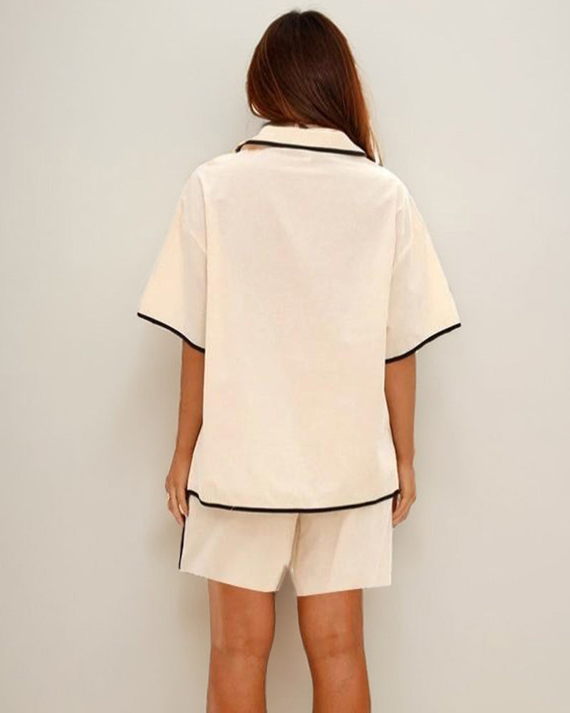 Linen Lace-up Shirt & Shorts Pajamas Sets Avidlove-Pajamas Sets - Tophatter Daily Deals