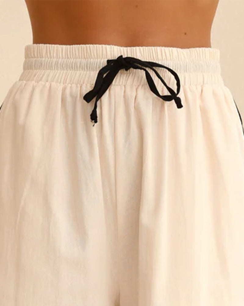 Linen Lace-up Shirt & Shorts Pajamas Sets Avidlove-Pajamas Sets - Tophatter Daily Deals