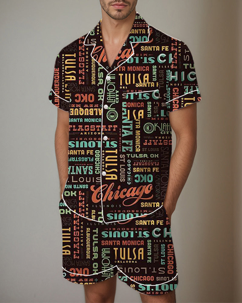 Men Retro Graffiti Cartoon Pattern Satin Pajama Set PAT4 Avidlove-Nightgown - Tophatter Daily Deals