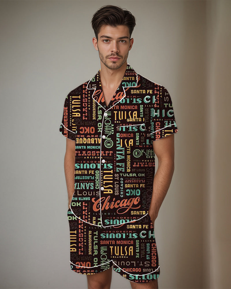 Men Retro Graffiti Cartoon Pattern Satin Pajama Set Avidlove-Nightgown - Tophatter Daily Deals