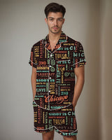 Men Retro Graffiti Cartoon Pattern Satin Pajama Set Avidlove-Nightgown - Tophatter Daily Deals