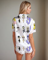 Women Retro Graffiti Cartoon Pattern Satin Pajama Set Avidlove-Nightgown - Tophatter Daily Deals