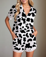 Women Cow Print Satin Pajama Set PAT4 Avidlove-Nightgown - Tophatter Daily Deals