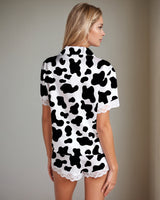Women Black Cow Print Satin Pajama Set Avidlove-Nightgown - Tophatter Daily Deals