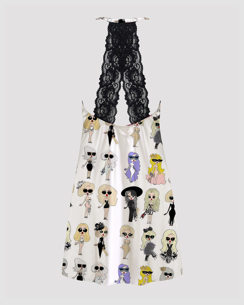 Women Black Cow Print Satin Suspender Pajamas Avidlove-Nightgown - Tophatter Daily Deals