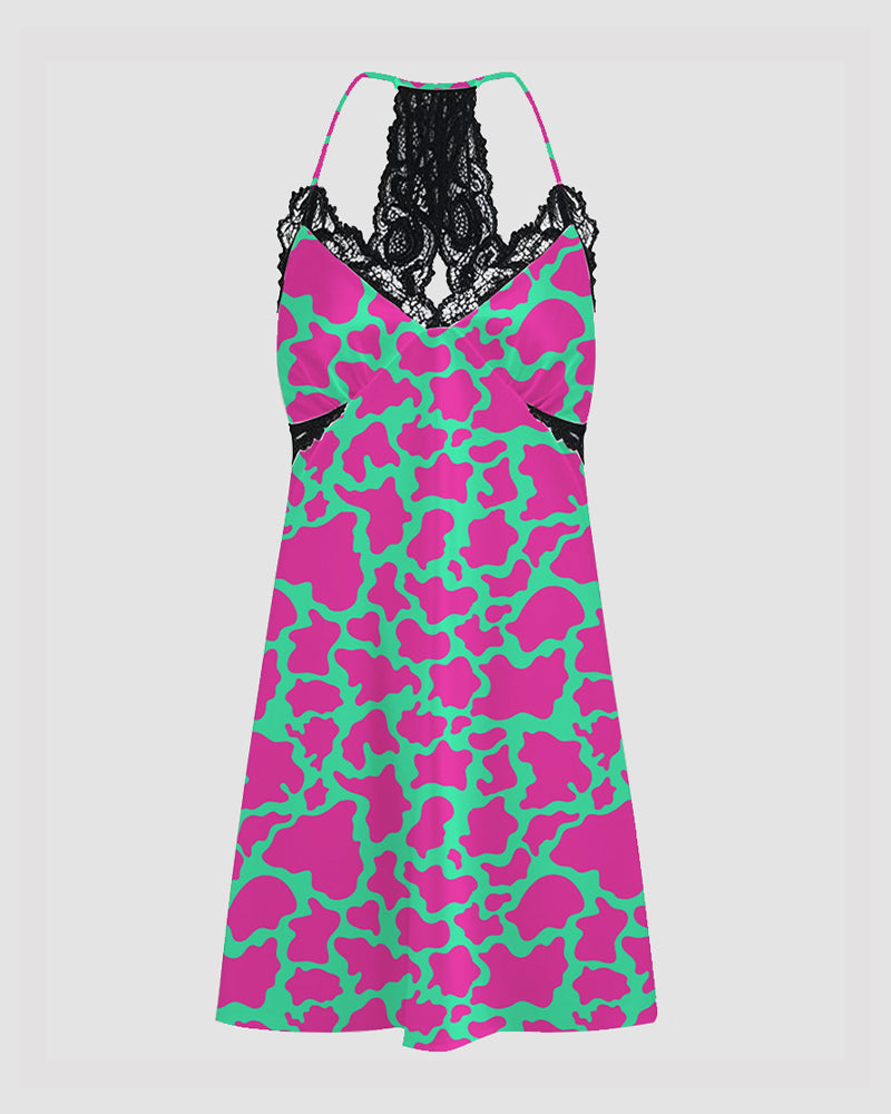 Women Pink Cow Print Satin Suspender Pajamas Avidlove-Nightgown - Tophatter Daily Deals