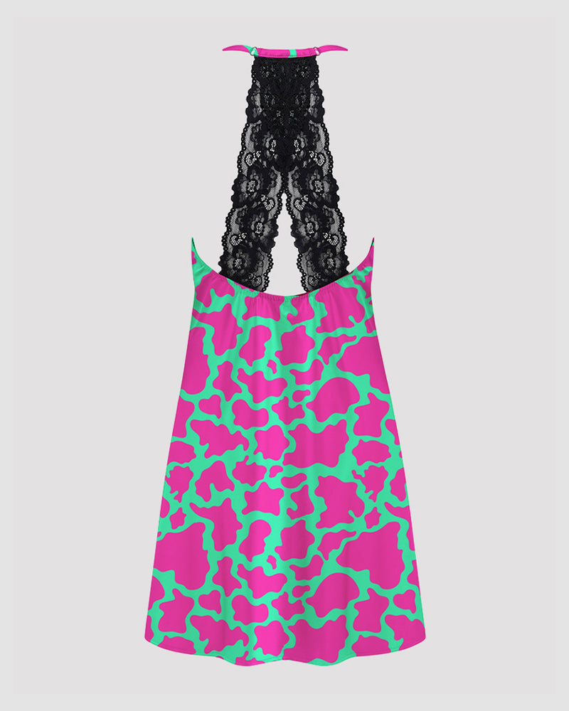 Women Pink Cow Print Satin Suspender Pajamas Avidlove-Nightgown - Tophatter Daily Deals