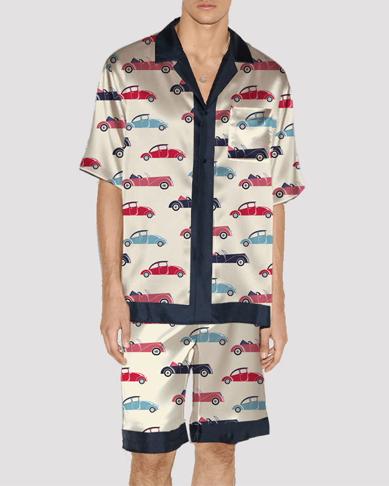 Men Cat Pattern Satin Pajama Set PAT2 Avidlove-Nightgown - Tophatter Daily Deals