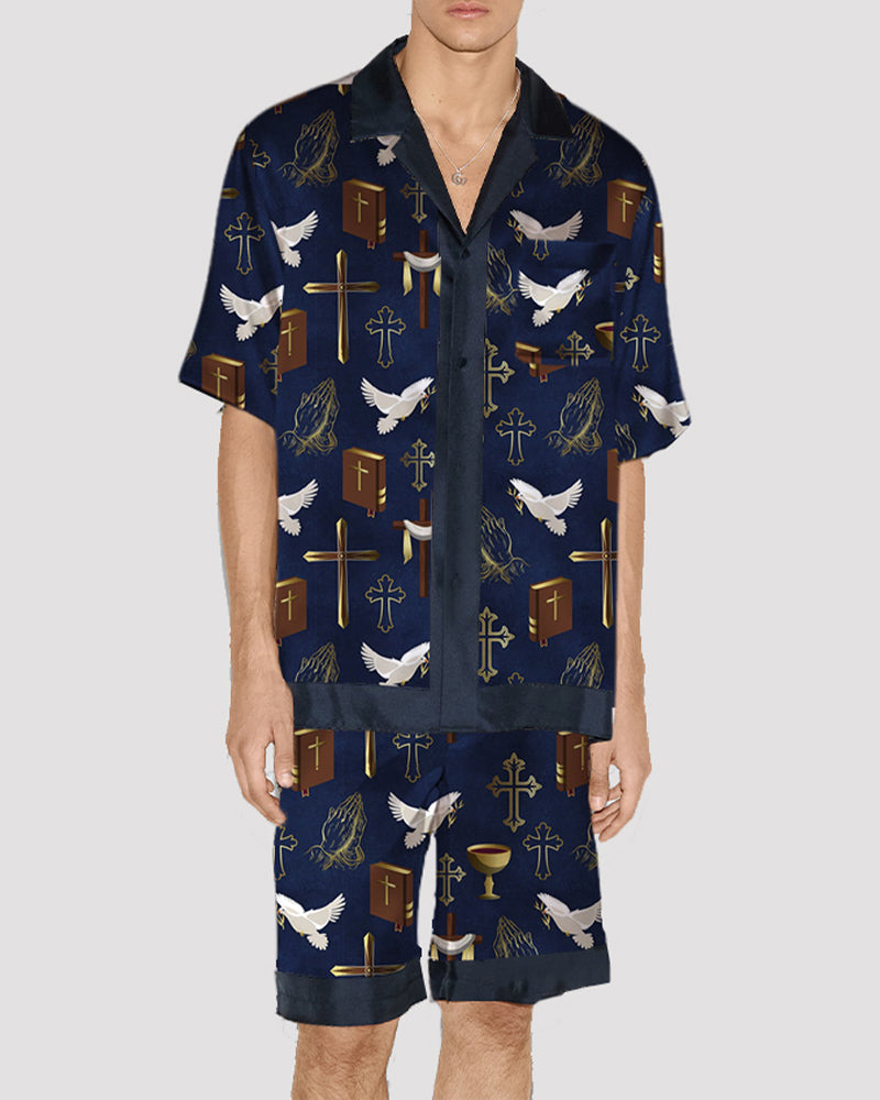 Men Color Dotted Stripes Satin Pajama Set PAT8 Avidlove-Nightgown - Tophatter Daily Deals