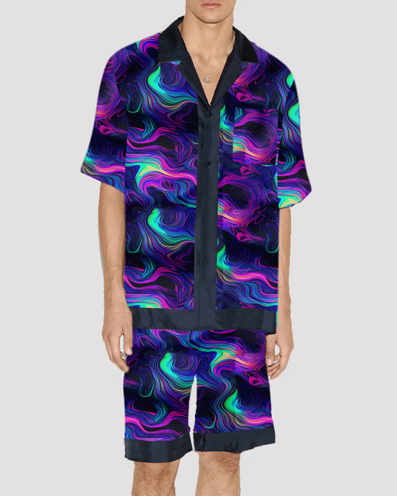Men Colorful Swirl Pattern Satin Pajama Set PAT9 Avidlove-Nightgown - Tophatter Daily Deals