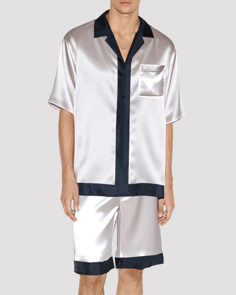 Men National Flag Pattern Satin Pajama Set White Avidlove-Nightgown - Tophatter Daily Deals