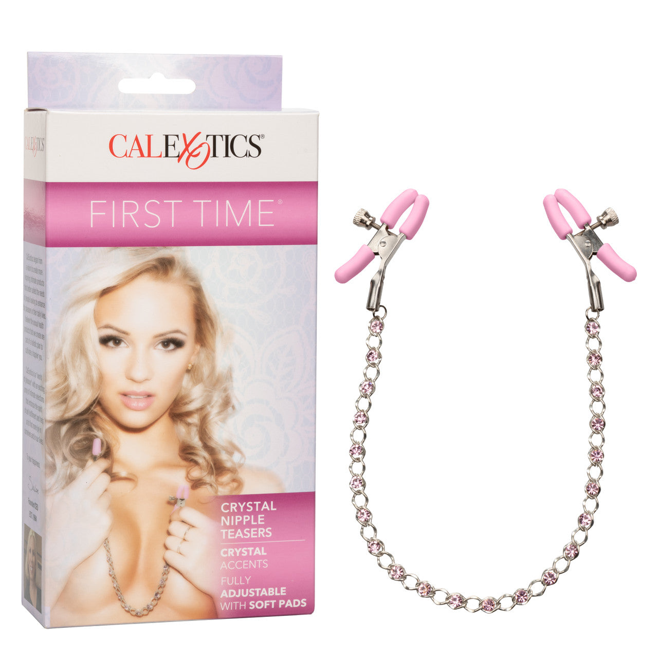 First Time Crystal Nipple Teasers with Pink Silicone Pads and Adjustable Tension Chain > Sex Toys > Nipple Clips - Tophatter Daily Deals