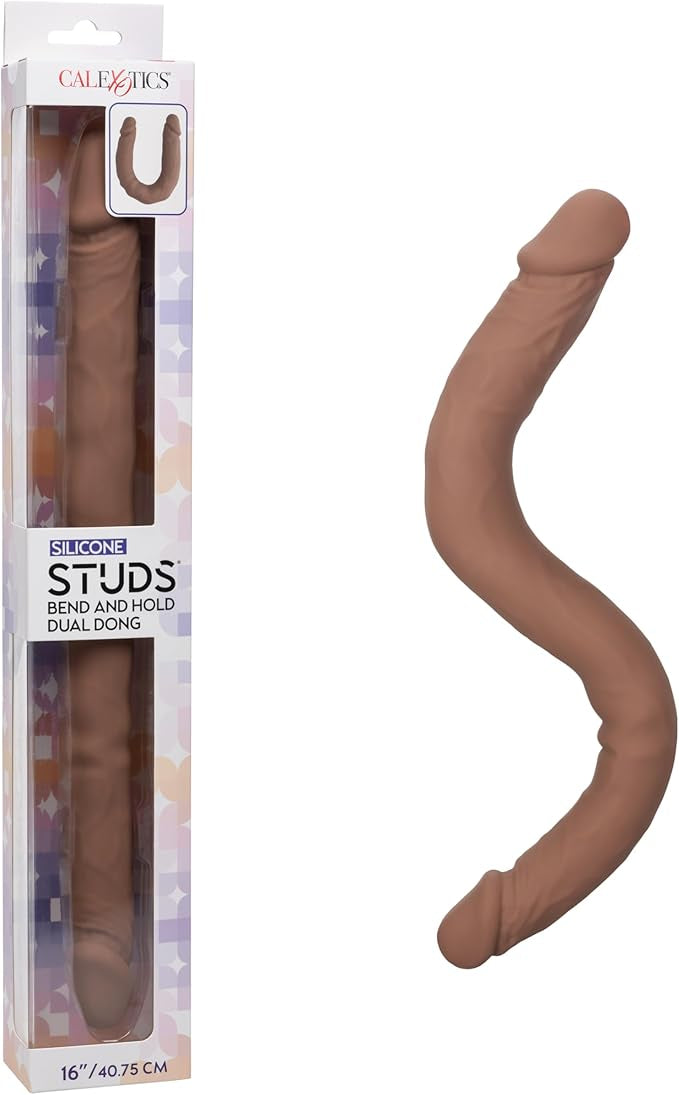 Silicone Studs Bend and Hold Dual Dong (Brown) – Premium Silicone 16 Inch Dong > Dildos > Double Dildos - Tophatter Daily Deals