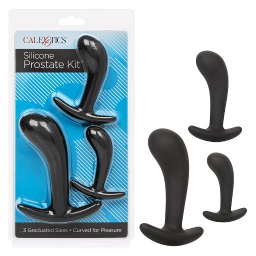 Silicone Prostate Kit 3 Graduated Sizes Black Satin Finish Silicone Curved for Pleasure > Anal Range > Prostate Plugs - Tophatter Daily Deals