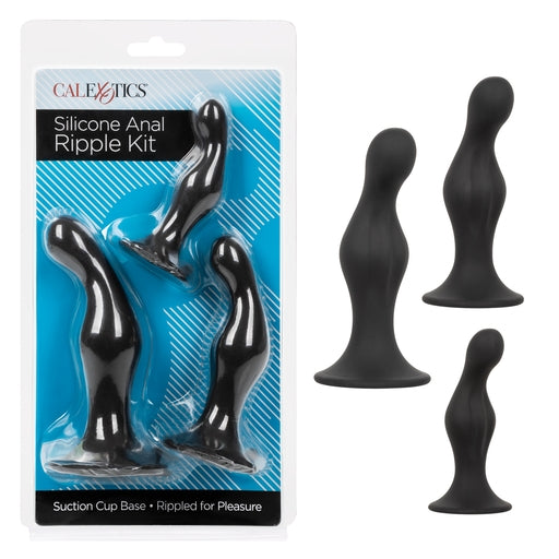 Silicone Anal Ripple Kit Set of 3 Black Graduated Curved Anal Plugs with Suction Cup Base > Anal Range > Butt Plug Kits - Tophatter Daily Deals
