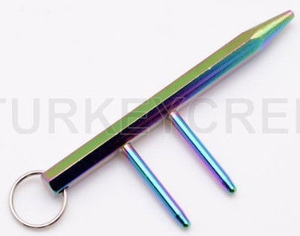 Steel Kubotan Self Defense Keychain with Prongs/Spikes - Rainbow SD-KeyChain - Tophatter Daily Deals