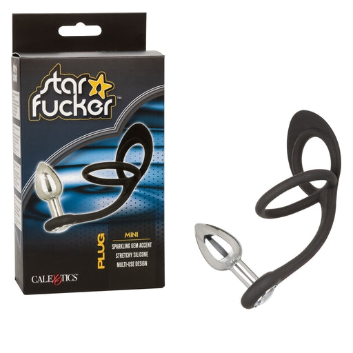 Star Fucker Mini Plug Black Silicone Dual Enhancer with Metal Probe and Sparkling Gem Base > Anal Range > Prostate Plugs - Tophatter Daily Deals