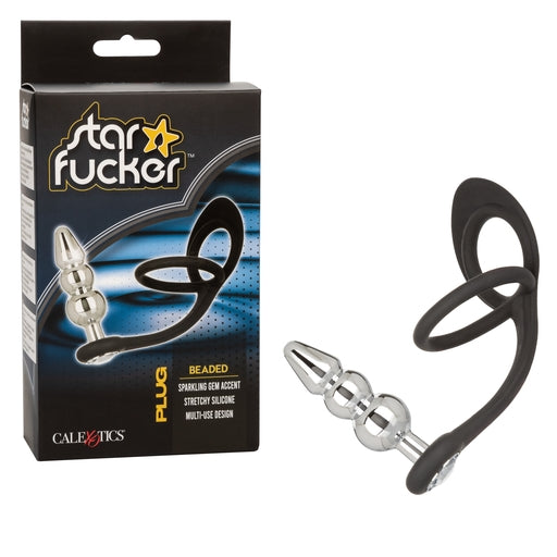 Star Fucker Beaded Plug With Stretchy Black Silicone Dual Enhancer and Silver Metal Probe > Anal Range > Prostate Plugs - Tophatter Daily Deals