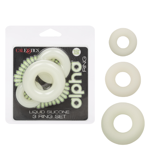 Alpha Glow-In-The-Dark Liquid Silicone 3 Ring Set in White with Multiple Sizes > Cock Ring > Sets - Tophatter Daily Deals