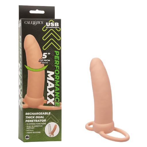 Performance Maxx Thick Dual Penetrator 5 Inch Ivory Liquid Silicone Waterproof Dual Vibrator with Scrotum Ring Rechargeable > Vibrators > Realistic Vibrators - Tophatter Daily Deals