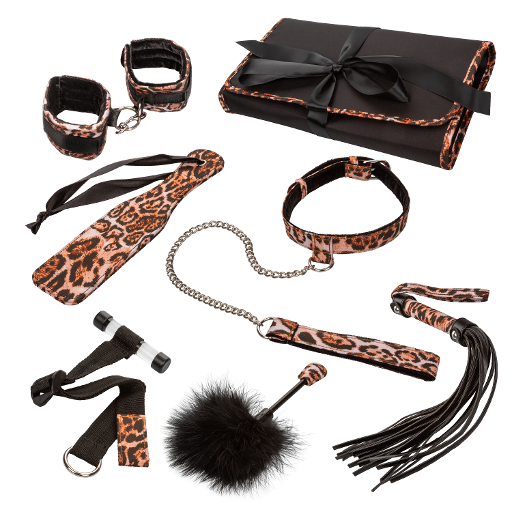 Unleashed Adventure Set 7-Piece Animal Print Faux Leather BDSM Kit with Travel Case > Bondage Gear > Bondage Kits - Tophatter Daily Deals