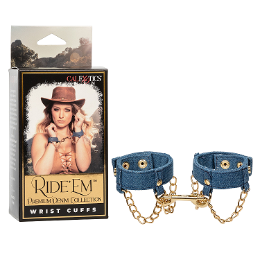 Ride Em Denim Blue Adjustable Wrist Cuffs with Gold Chains > Bondage Gear > Restraints - Tophatter Daily Deals