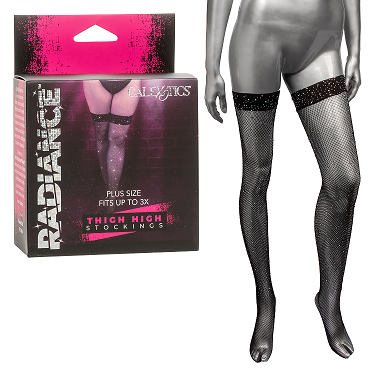 Radiance Plus Size Black Rhinestone Thigh High Stockings Fits Up to 3X > Clothes > Hosiery > Stockings - Tophatter Daily Deals